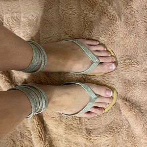 EUC - Y2K Silver Glitter Ankle Zip Sandals - Size 8.5